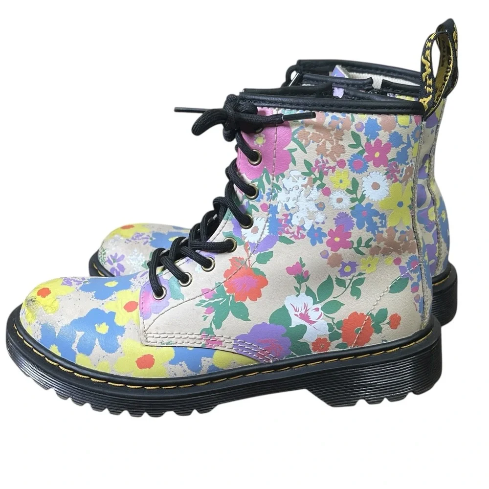 Dr. Martens Junior 1460 Multicolor Floral Mash Up Combat Boots Size 3